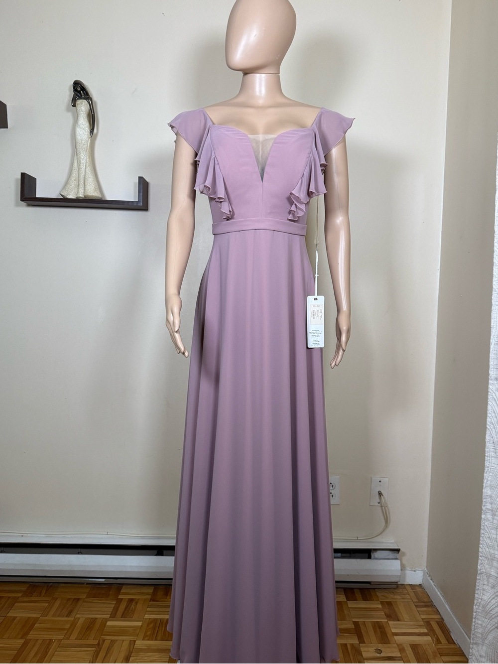 Mauve Ruffled V-Neck Maxi Dress